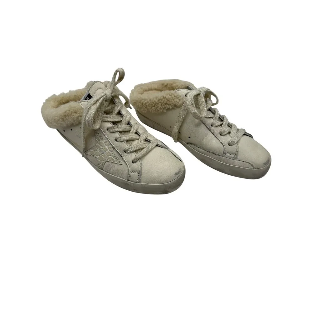 Golden Goose Sneaker Women & Beige Super Star Sabot Leather‎ Lamb Shearling Mule